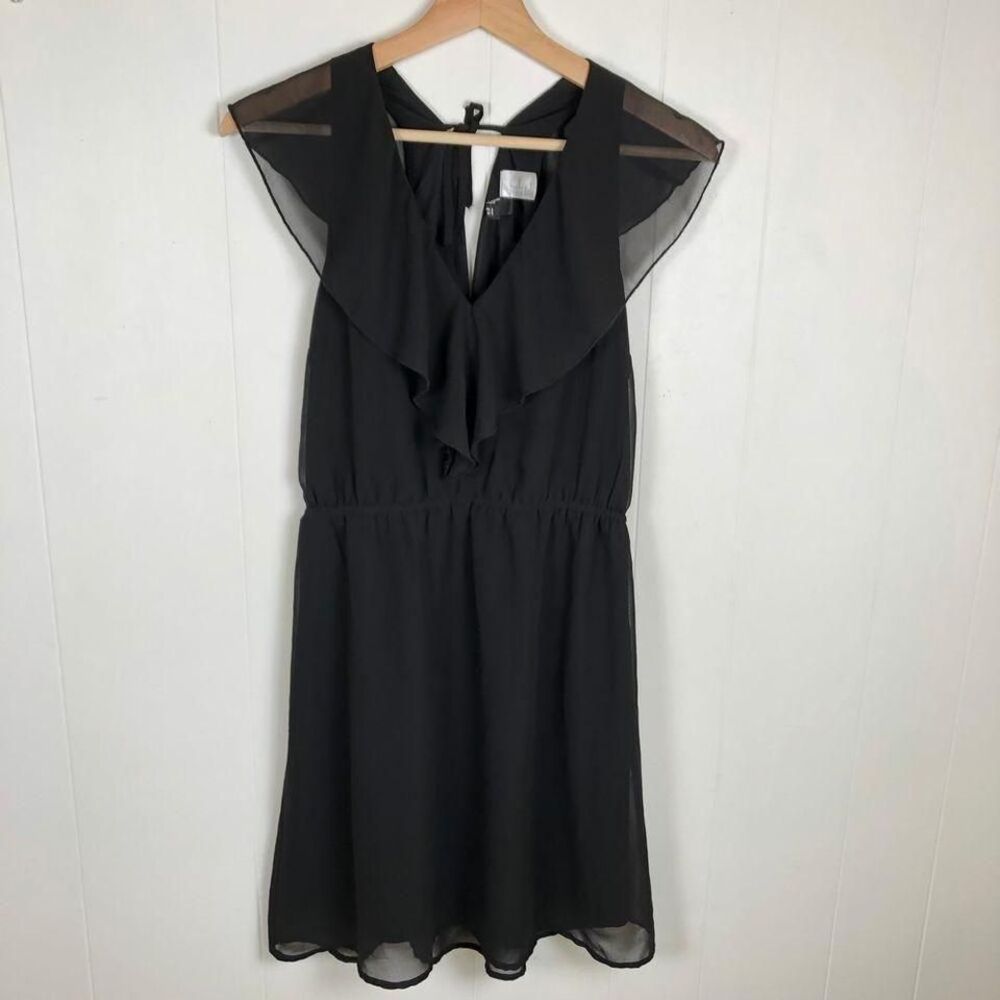 H&M Women's Size 8 Black Mini Dress with Tie Back Ruffle Collar